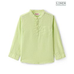 Babyhug Cotton Linen Woven Full Sleeves Mandarin Collar Solid Kurta Shirt -Lime