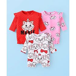 Babyhug Disney Interlock Knit Full Sleeves Rompers with Frill Detailing &  Aristocats Marie Graphics Pack of 3 - Pink Red & White