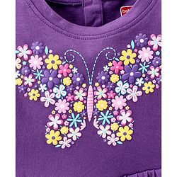 Babyhug  Cotton Knit Full Sleeves Puff Butterfly Printed Top with Frill Detailing - Purple