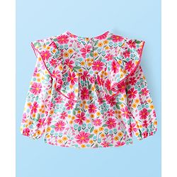 Babyhug Cotton Knit Full Sleeves Top With Frill Detailing Floral Print - Pink