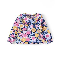 Babyhug Cotton Knit Full Sleeves Top with Frill Detailing & Floral Print - Multicolor