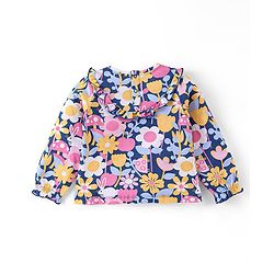 Babyhug Cotton Knit Full Sleeves Top with Frill Detailing & Floral Print - Multicolor