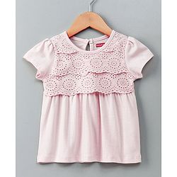 Babyhug Lace Frills Half Sleeves Top - Light Pink