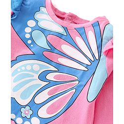 Babyhug Cotton Knit Full Sleeves Butterfly Printed Top with Frill Detailing - Pink