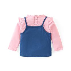 Babyhug Cotton Knit Full Sleeves Top with Floral Print & Frill Detailing - Pink & Blue