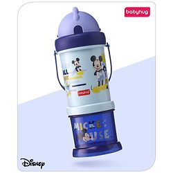 Babyhug Disney Mickey Mouse Print Straw Sipper With Snack Container Blue - 300 ml