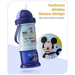 Babyhug Disney Mickey Mouse Print Straw Sipper With Snack Container Blue - 300 ml