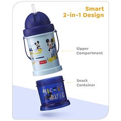 Babyhug Disney Mickey Mouse Print Straw Sipper With Snack Container Blue - 300 ml