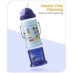 Babyhug Disney Mickey Mouse Print Straw Sipper With Snack Container Blue - 300 ml
