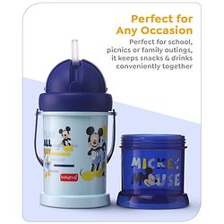 Babyhug Disney Mickey Mouse Print Straw Sipper With Snack Container Blue - 300 ml