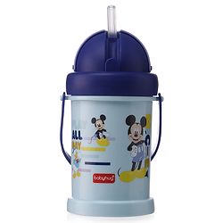 Babyhug Disney Mickey Mouse Print Straw Sipper With Snack Container Blue - 300 ml