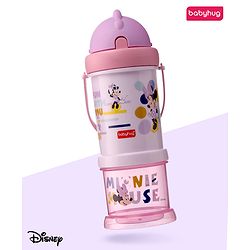 Babyhug Disney Mickey Mouse Print Straw Sipper With Snack Container Blue - 300 ml