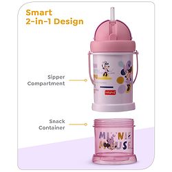 Babyhug Disney Mickey Mouse Print Straw Sipper With Snack Container Blue - 300 ml