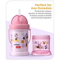 Babyhug Disney Mickey Mouse Print Straw Sipper With Snack Container Blue - 300 ml