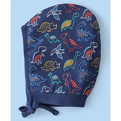 Babyhug 100% Cotton Knit Striped & Dino Printed Caps Pack of 2 - Yellow & Blue