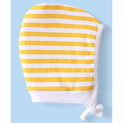 Babyhug 100% Cotton Knit Striped & Dino Printed Caps Pack of 2 - Yellow & Blue