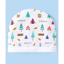 Babyhug Cotton Cap Mittens & Booties with Forest Print White - Diameter 10cm