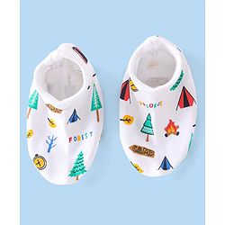 Babyhug Cotton Cap Mittens & Booties with Forest Print White - Diameter 10cm