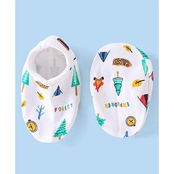 Babyhug Cotton Cap Mittens & Booties with Forest Print White - Diameter 10cm