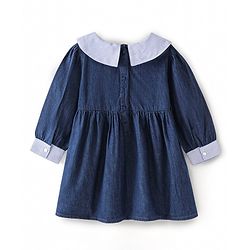 Babyhug Cotton Knit Full Sleeves Solid Colour Sailor Neck Frock With Collar  Detailing - Blue