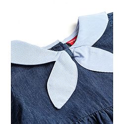 Babyhug Cotton Knit Full Sleeves Solid Colour Sailor Neck Frock With Collar  Detailing - Blue