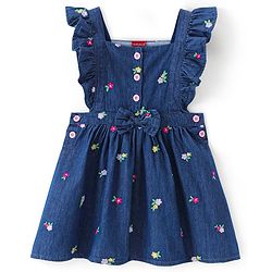 Babyhug Cotton Woven Full Sleeves T-Shirt with Floral Embroidered Frock - Navy Blue & Pink