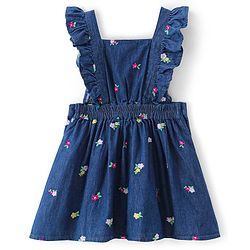 Babyhug Cotton Woven Full Sleeves T-Shirt with Floral Embroidered Frock - Navy Blue & Pink