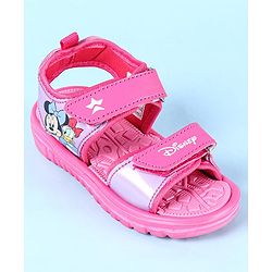 Cute Walk by Babyhug Disney Velcro Closure Sandals with Minnie Mouse Print - Dark Pink
