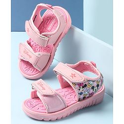 Cute Walk by Babyhug Disney Sandals with Velcro Closure Micky Mouse & Friends Graphic - Pink