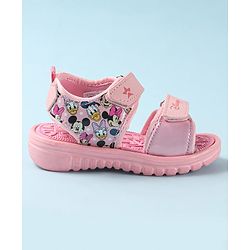Cute Walk by Babyhug Disney Sandals with Velcro Closure Micky Mouse & Friends Graphic - Pink