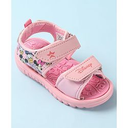 Cute Walk by Babyhug Disney Sandals with Velcro Closure Micky Mouse & Friends Graphic - Pink