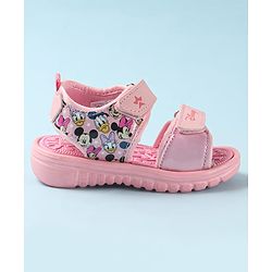 Cute Walk by Babyhug Disney Sandals with Velcro Closure Micky Mouse & Friends Graphic - Pink