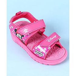 Cute Walk by Babyhug Disney Velcro Closure Sandals with Minnie Mouse Print - Dark Pink