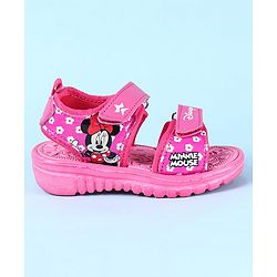 Cute Walk by Babyhug Disney Velcro Closure Sandals with Minnie Mouse Print - Dark Pink