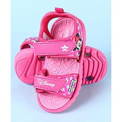 Cute Walk by Babyhug Disney Velcro Closure Sandals with Minnie Mouse Print - Dark Pink