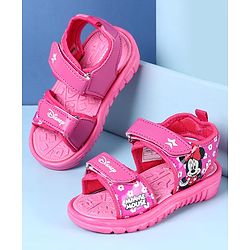 Cute Walk by Babyhug Disney Velcro Closure Sandals with Minnie Mouse Print - Dark Pink