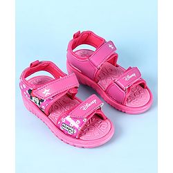 Cute Walk by Babyhug Disney Velcro Closure Sandals with Minnie Mouse Print - Dark Pink