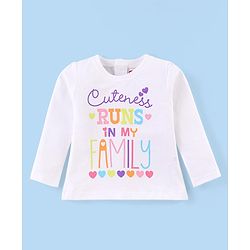Babyhug Cotton Knit Full Sleeves Text Printed T-Shirt - White