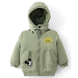 Babyhug Disney Woven Full Sleeves Padded Jacket with Detachable Hood &  Mickey Mouse Patch Detailing - Olive Green