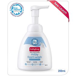 Babyhug Milky Face & Body Foam Wash - 200 ml, Extra mild and gentle, Soft & Nourishing Lather, Tear Free