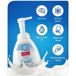 Babyhug Milky Face & Body Foam Wash - 200 ml, Extra mild and gentle, Soft & Nourishing Lather, Tear Free