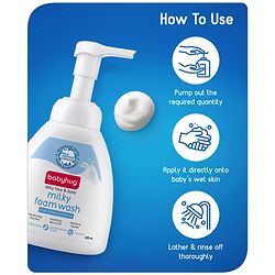 Babyhug Milky Face & Body Foam Wash - 200 ml, Extra mild and gentle, Soft & Nourishing Lather, Tear Free