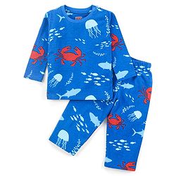 Babyhug Cotton Knit Full Sleeves Night Suit Rocket Print - Blue