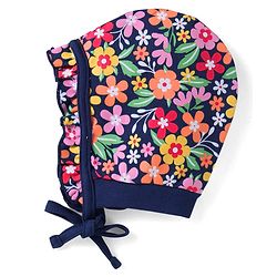 Babyhug 100% Cotton Knit Caps with Polka Dots & Floral Print Pack of 2 - Pink & Navy Blue