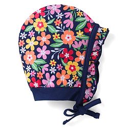 Babyhug 100% Cotton Knit Caps with Polka Dots & Floral Print Pack of 2 - Pink & Navy Blue