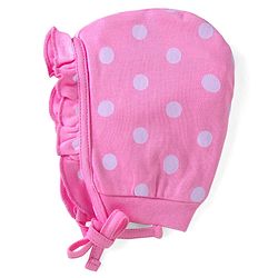 Babyhug 100% Cotton Knit Caps with Polka Dots & Floral Print Pack of 2 - Pink & Navy Blue