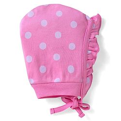 Babyhug 100% Cotton Knit Caps with Polka Dots & Floral Print Pack of 2 - Pink & Navy Blue