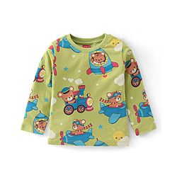 Babyhug Cotton Knit Full Sleeves Night Suit with Dino Print - Lime Green