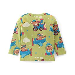 Babyhug Cotton Knit Full Sleeves Night Suit with Dino Print - Lime Green
