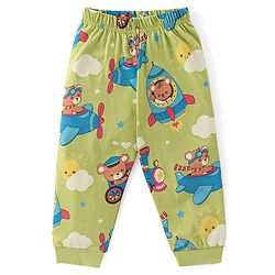 Babyhug Cotton Knit Full Sleeves Night Suit with Dino Print - Lime Green